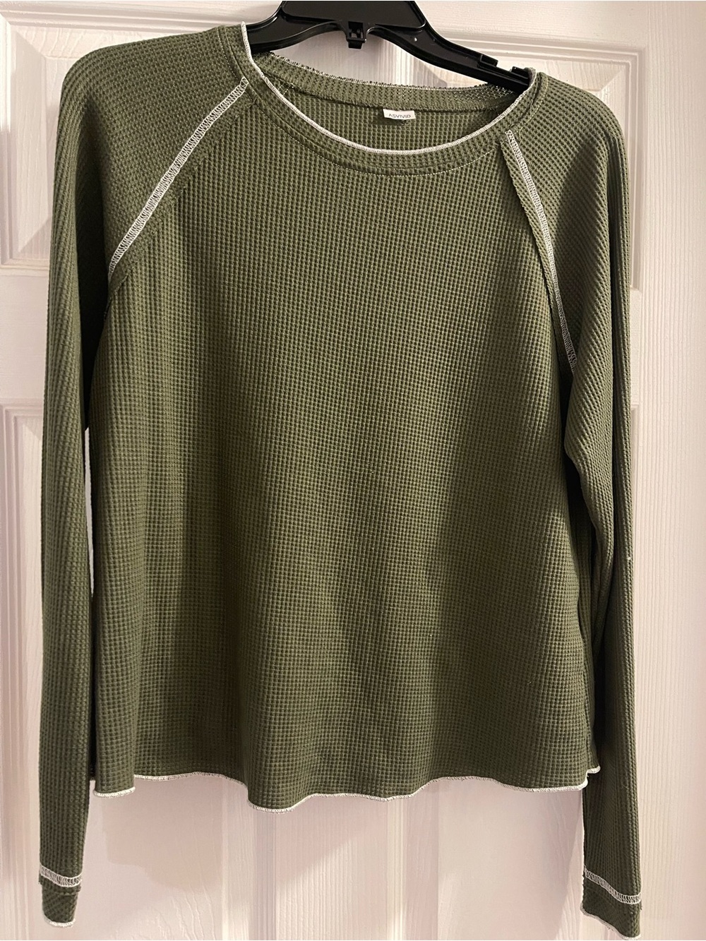 ASVIVID Women's Hunter Green Waffle Knit Long-Sleeve Tee